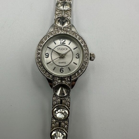 3/$30 Studio Time Watch Women Silver Tone Rhinestone Accent Bracelet  7" - Picture 2 of 15